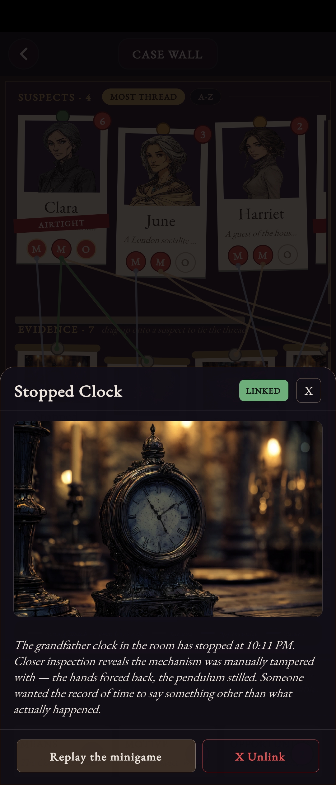 AlibA.I. — inspecting an evidence item: the stopped clock